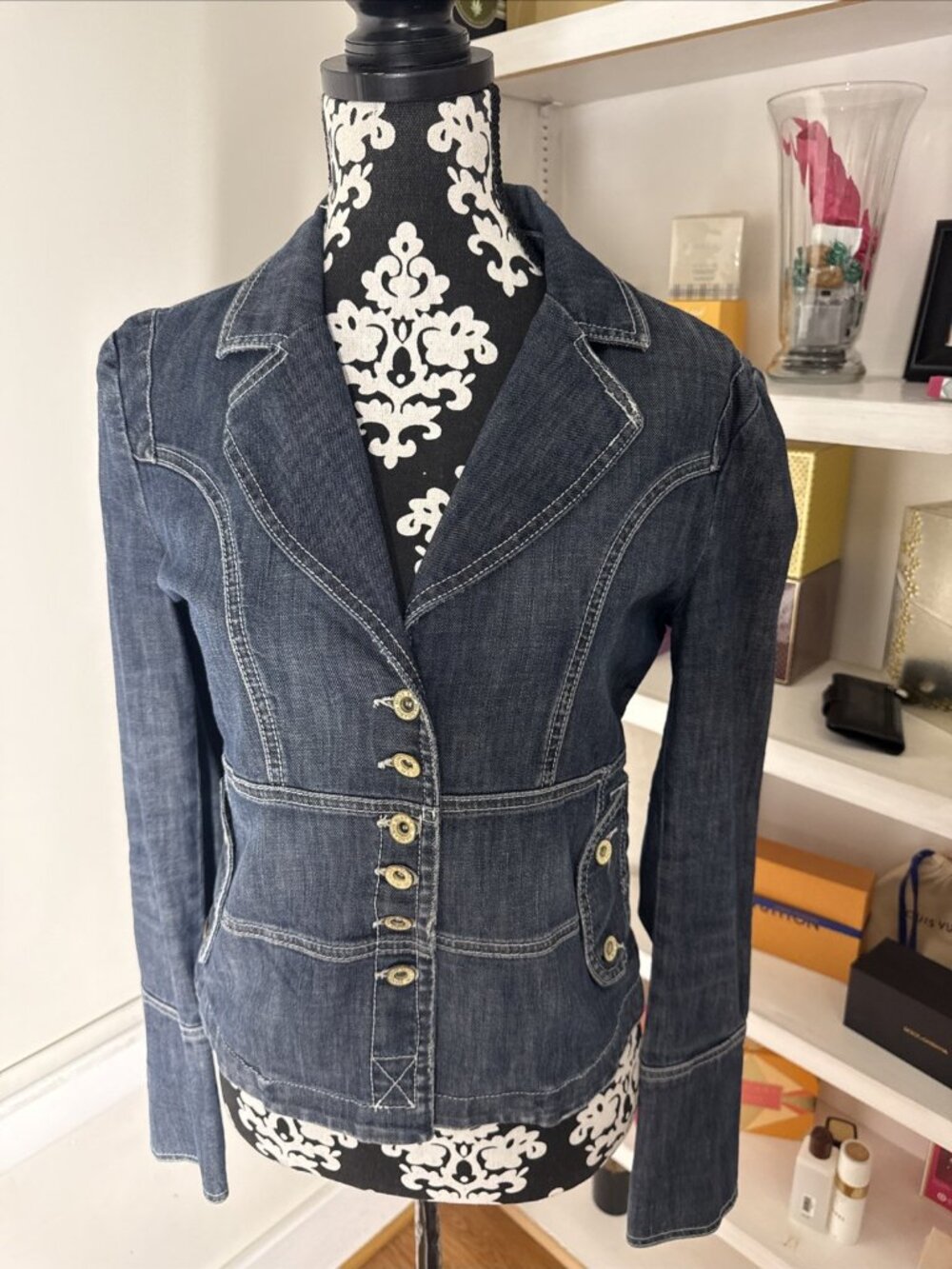 Y2K Carol's Denims Women's Blue Super Cool Denim Jacket Jean Jacket Size Small